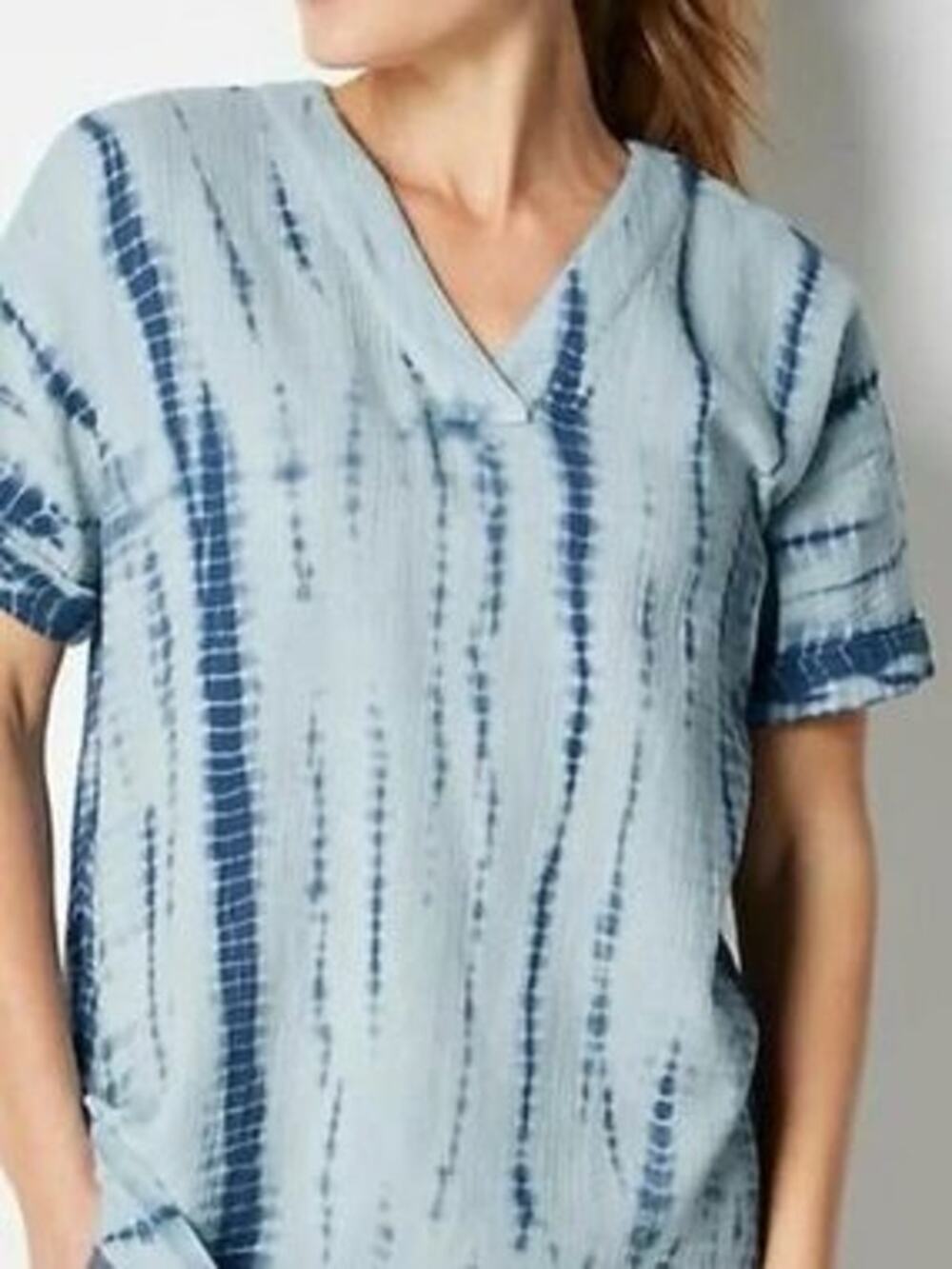 J. Jill Pure Jill Blue Tie-dyed Crinkle Gauze Short-sleeve Tunic Top
